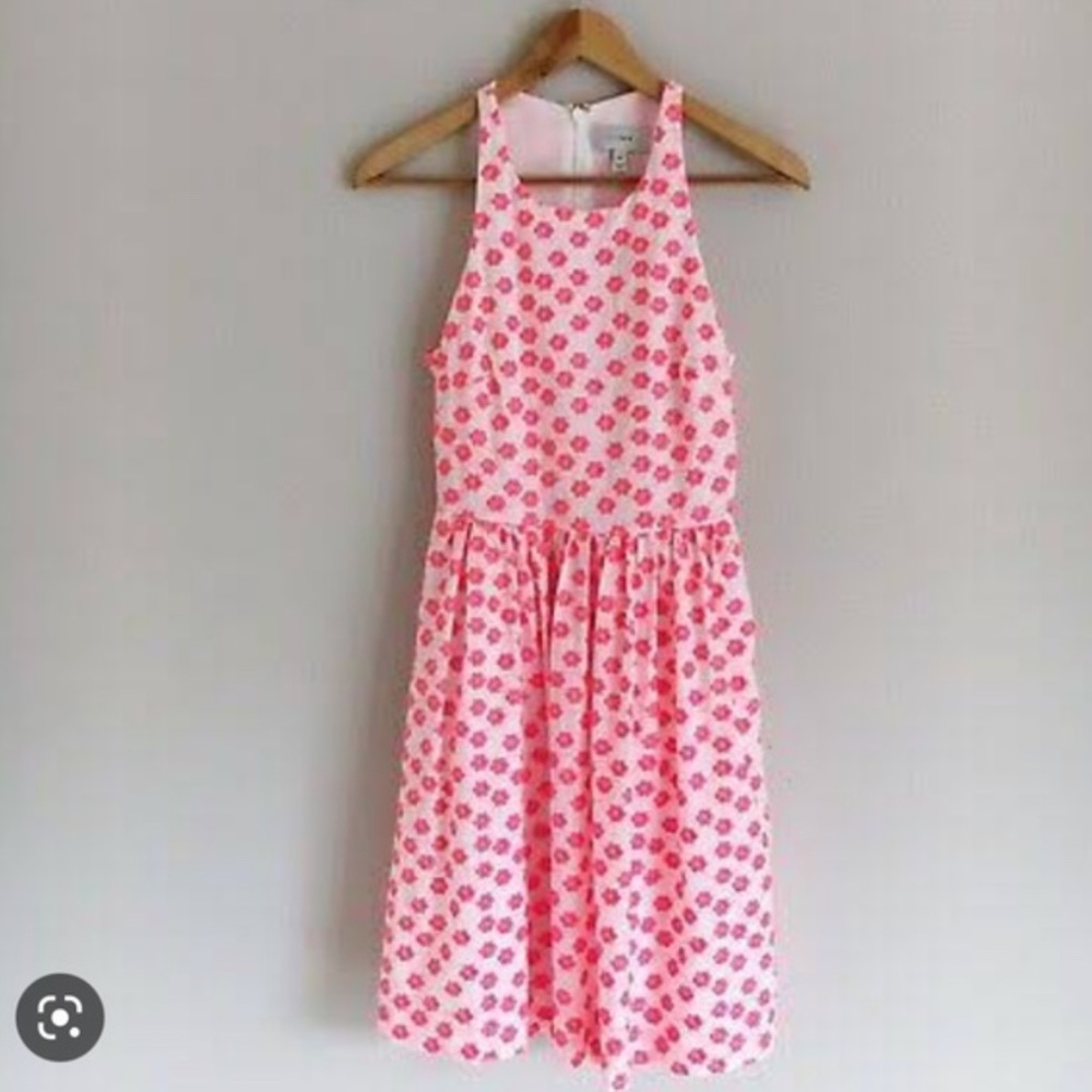 NWT J.Crew White and Hot Pink Embroidered Floral Racerback Sleeveless Dress 0